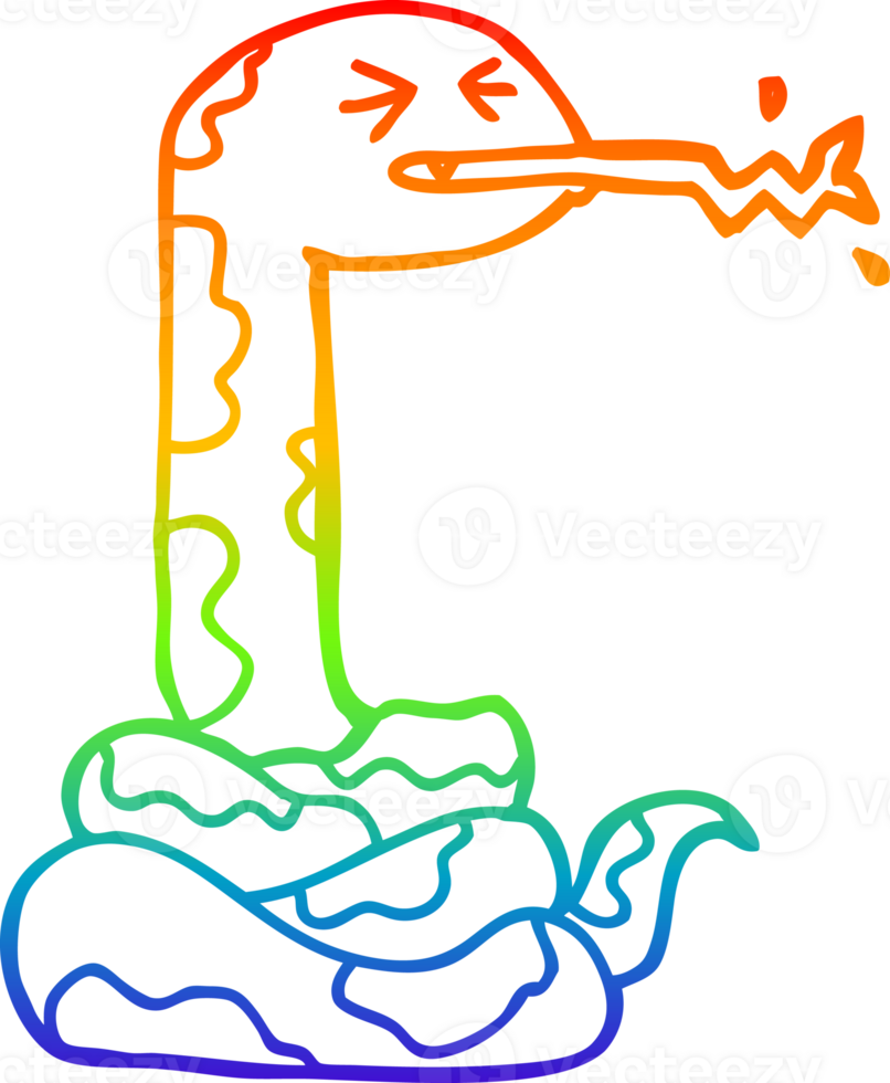 rainbow gradient line drawing of a cartoon hissing snake png