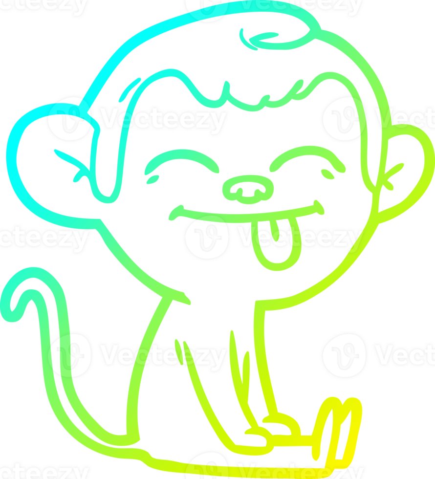 cold gradient line drawing of a funny cartoon monkey sitting png