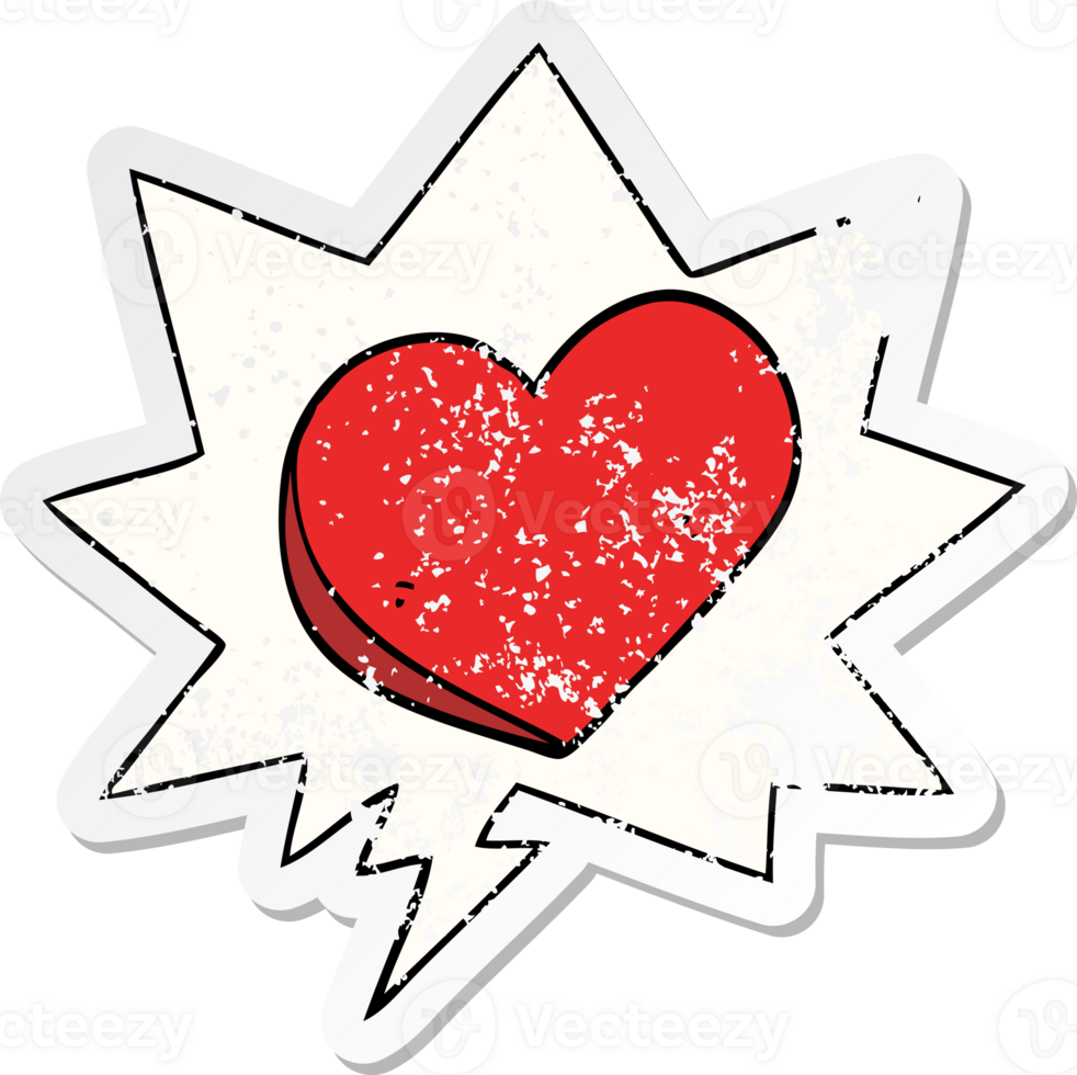 cartoon love heart with speech bubble distressed distressed old sticker png