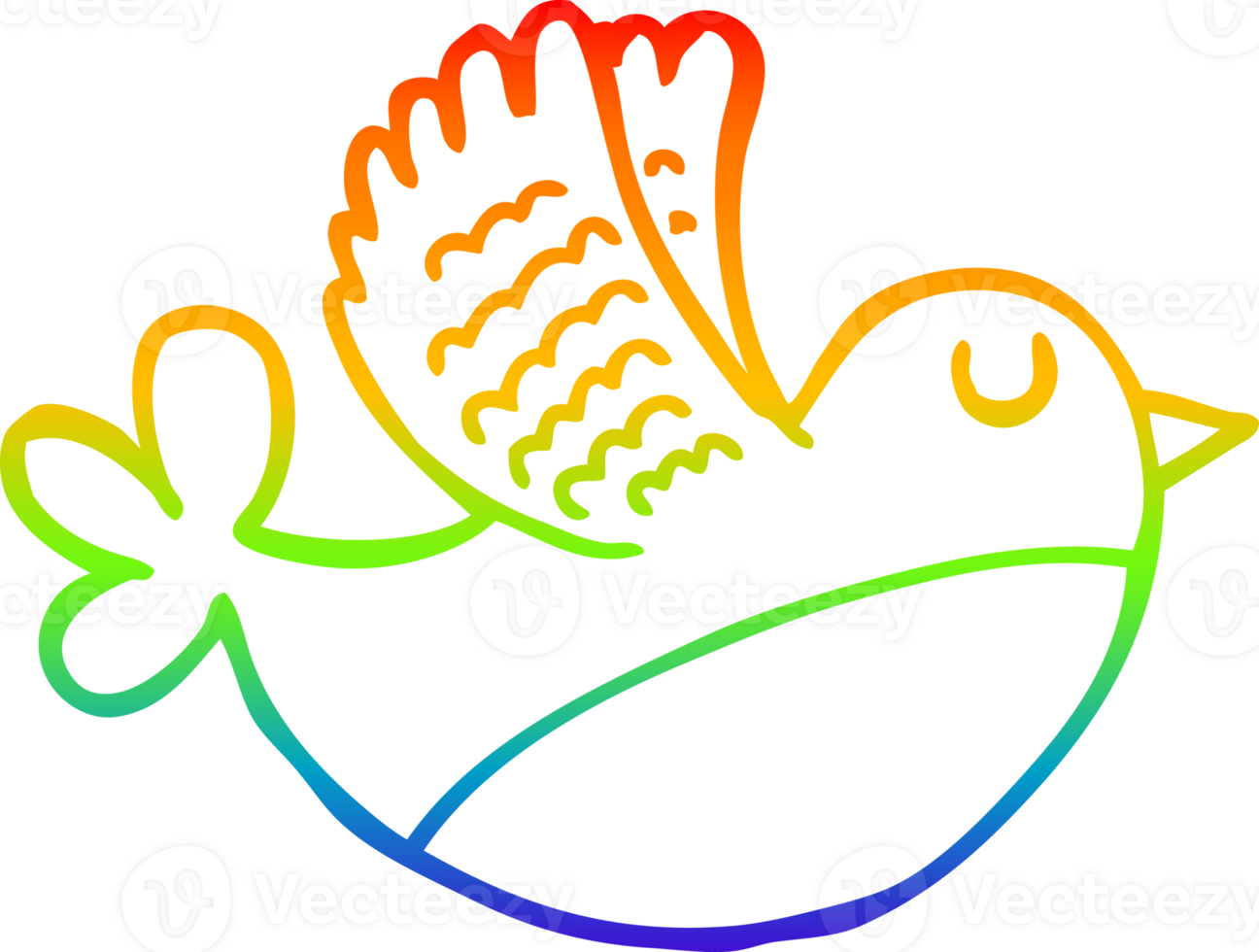rainbow gradient line drawing of a cartoon flying bird png