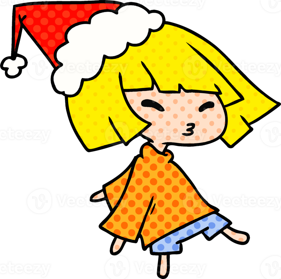 hand drawn christmas cartoon of kawaii girl png