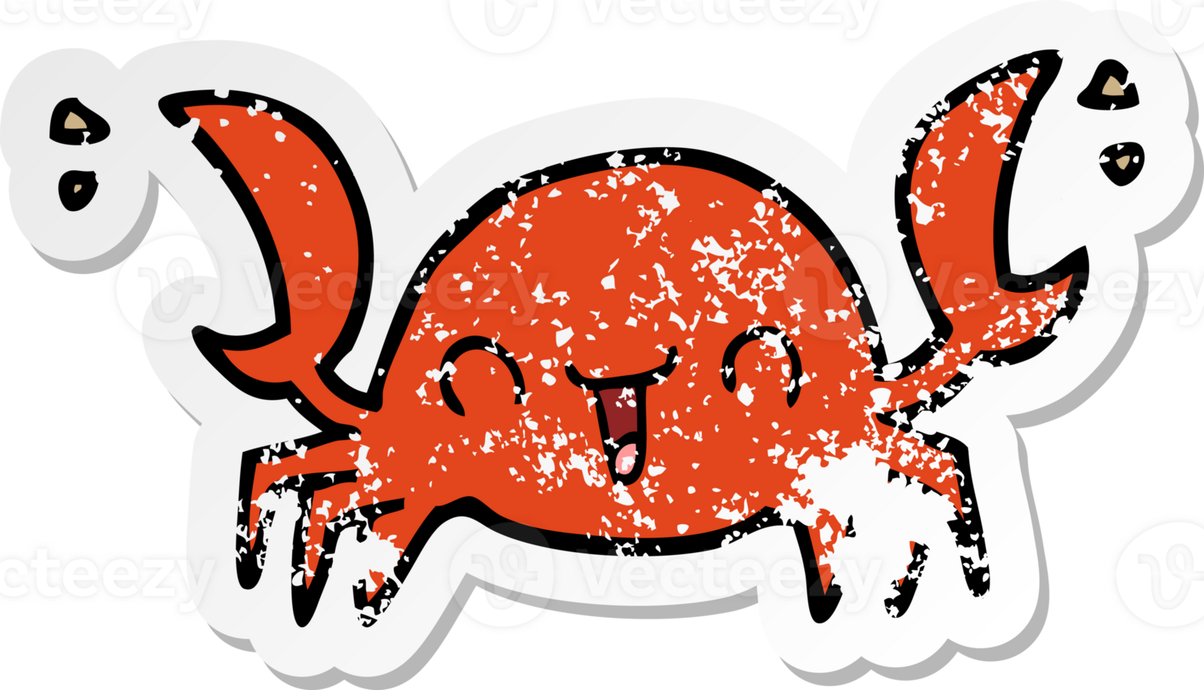distressed sticker of a cartoon crab png