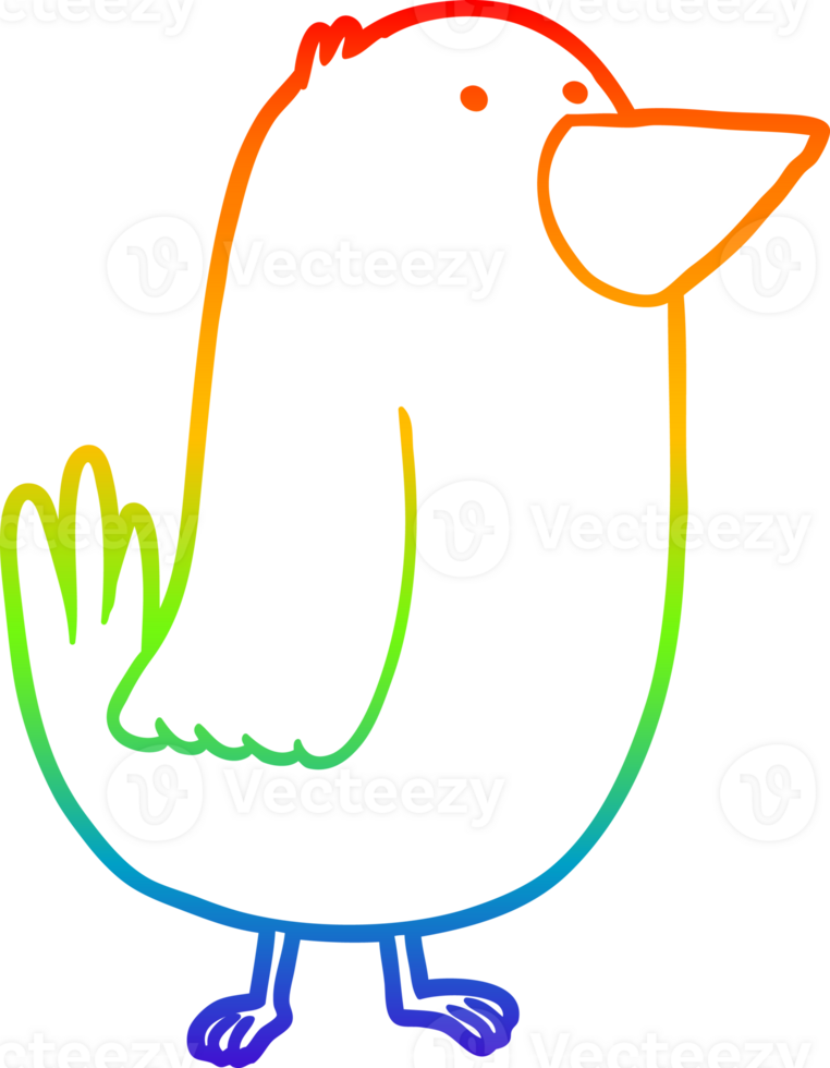 rainbow gradient line drawing of a cartoon bird png