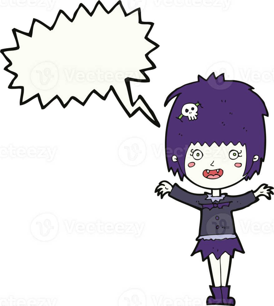 cartoon happy vampire girl with speech bubble png