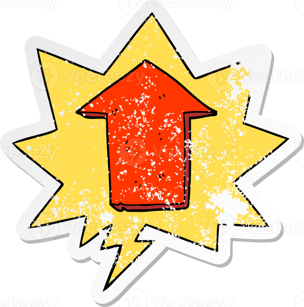 cartoon pointing arrow with speech bubble distressed distressed old sticker png