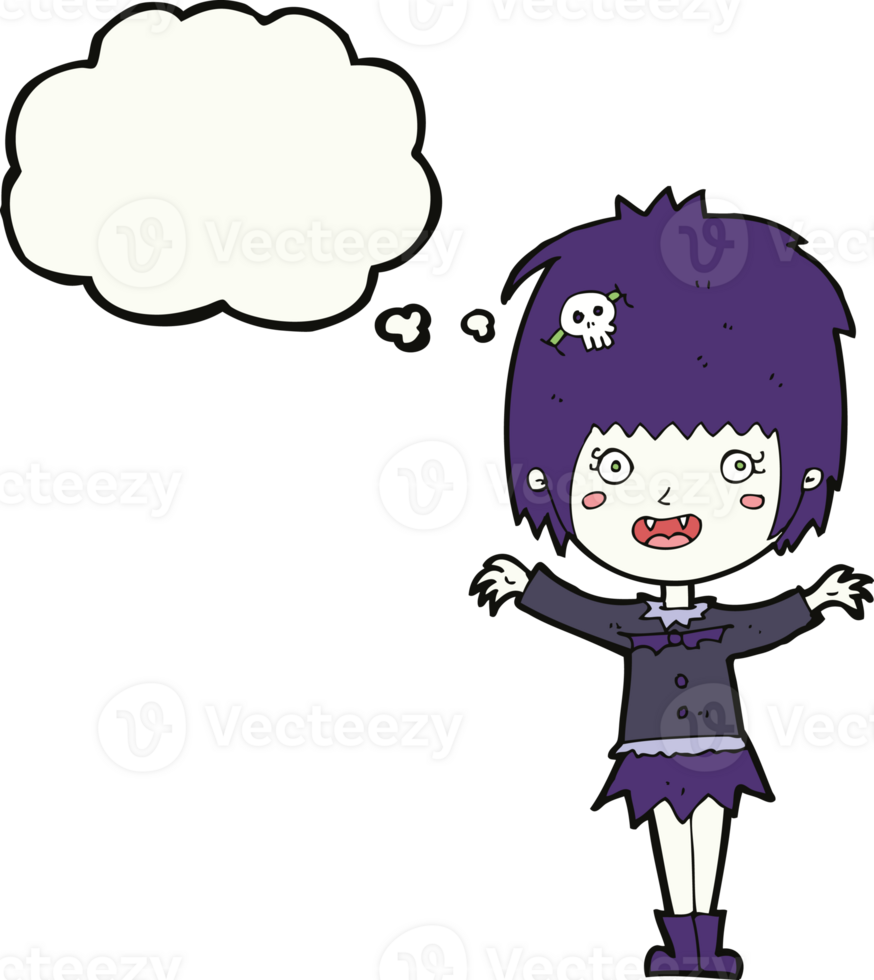 cartoon happy vampire girl with thought bubble png