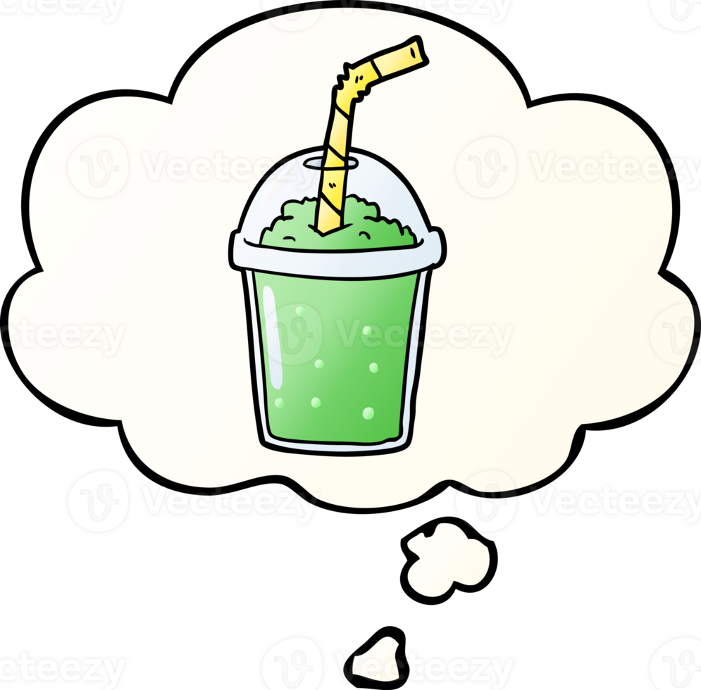 cartoon iced smoothie with thought bubble in smooth gradient style png