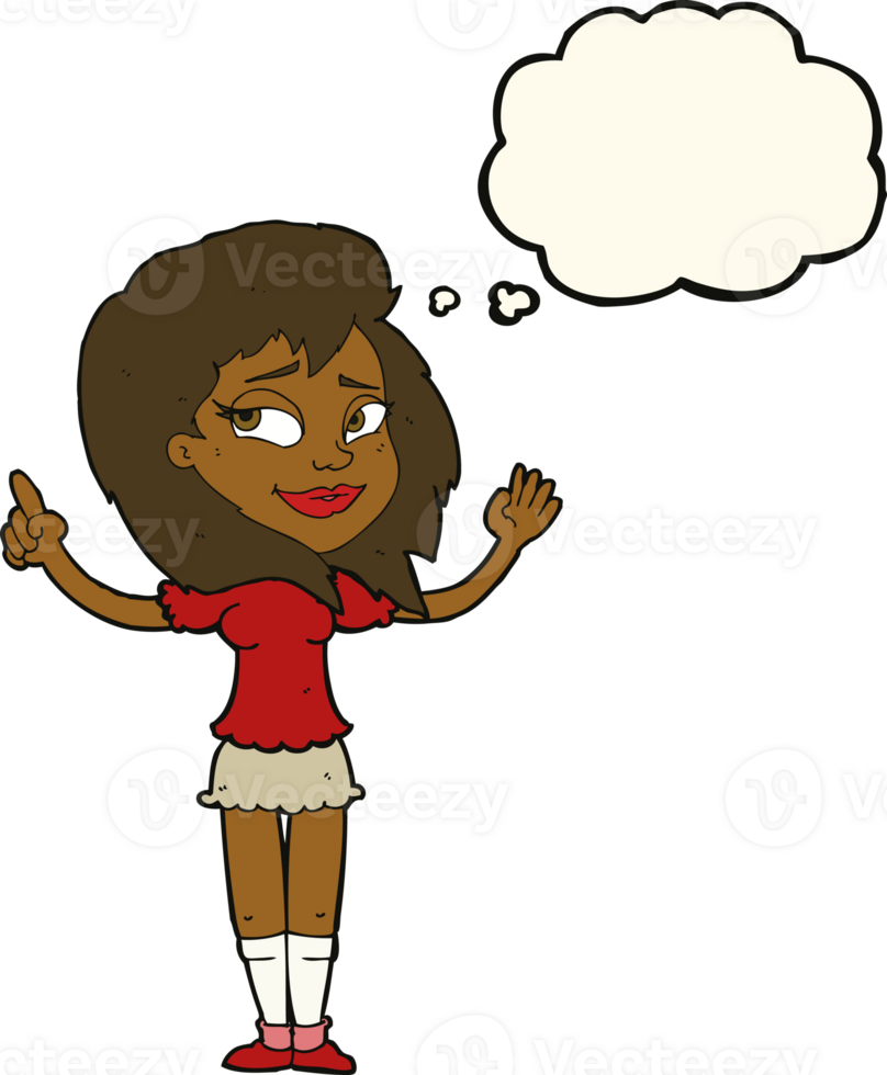 cartoon woman with idea with thought bubble png