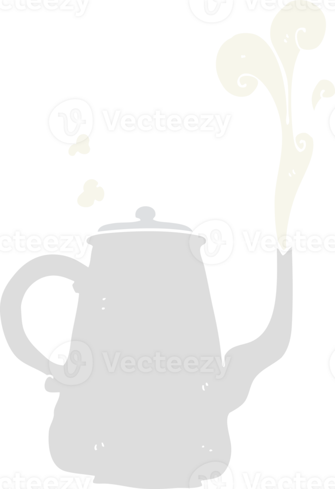 flat color illustration of steaming coffee pot png