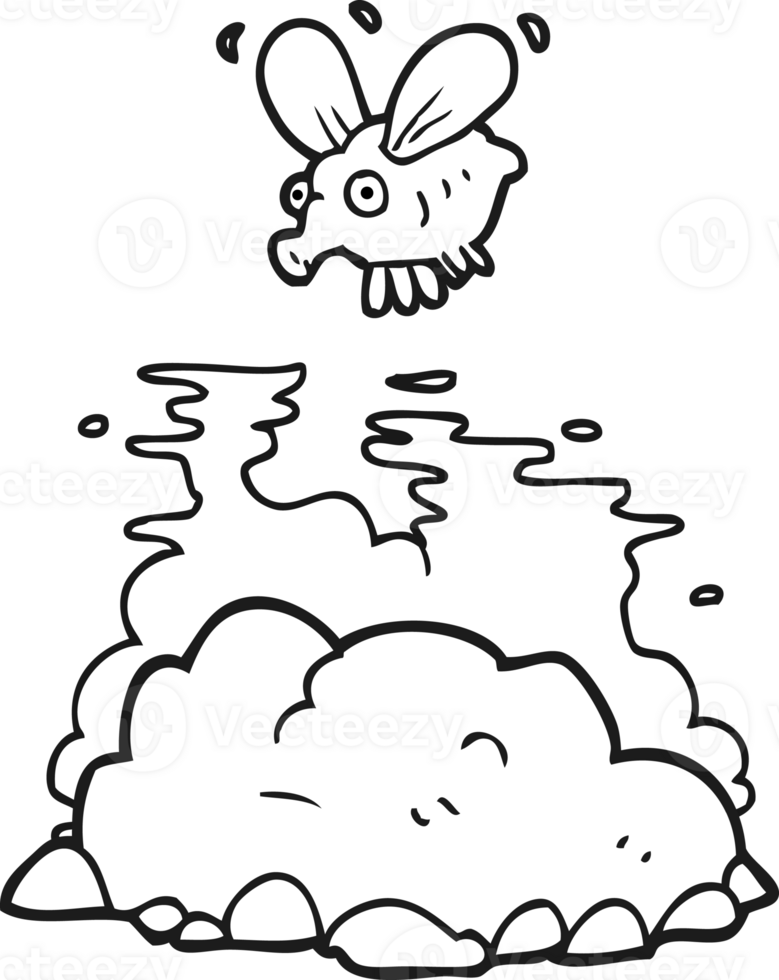hand drawn black and white cartoon fly and manure png
