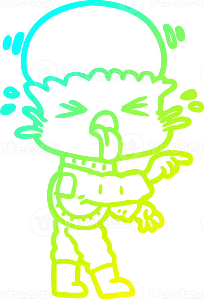 cold gradient line drawing of a weird cartoon alien pointing png