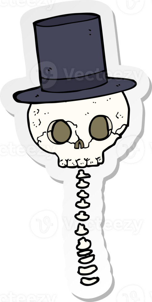 sticker of a cartoon spooky skull in top hat png