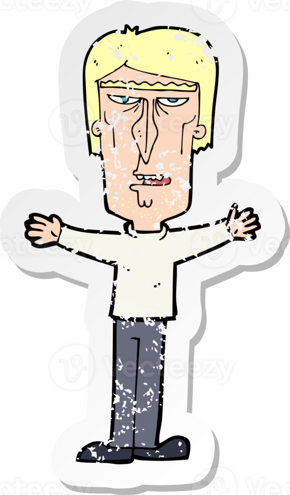 retro distressed sticker of a cartoon angry man png
