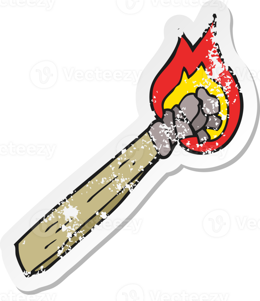 retro distressed sticker of a cartoon burning wood torch png