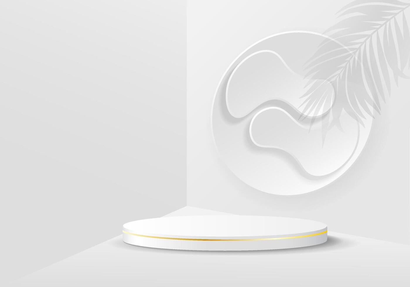 Abstract realistic 3D room white cylinder pedestal podium. Minimal scene and a round stage for product display and advertising. vector