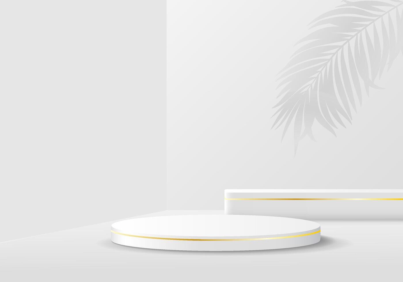 Abstract realistic 3D room white cylinder pedestal podium. Minimal scene and a round stage for product display and advertising. vector