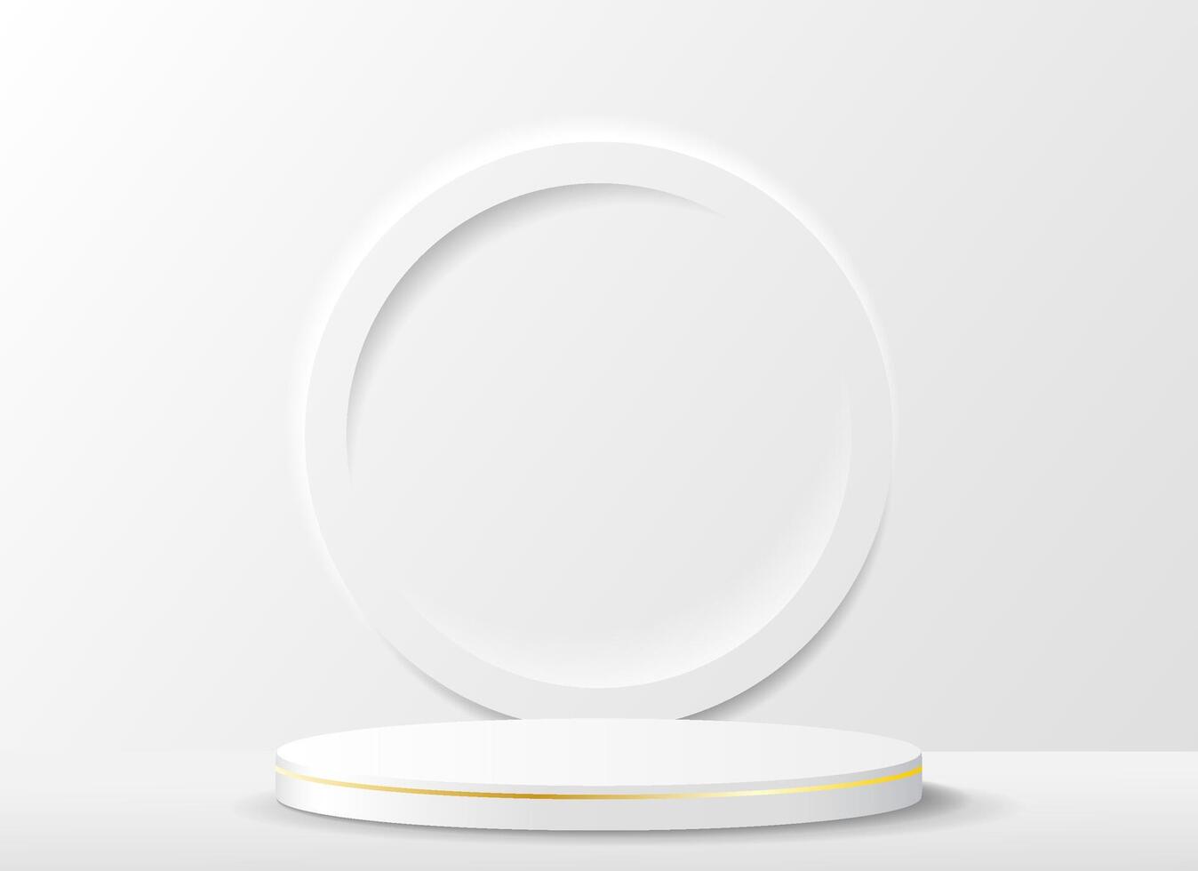 Abstract realistic 3D room white cylinder pedestal podium. Minimal scene and a round stage for product display and advertising. vector