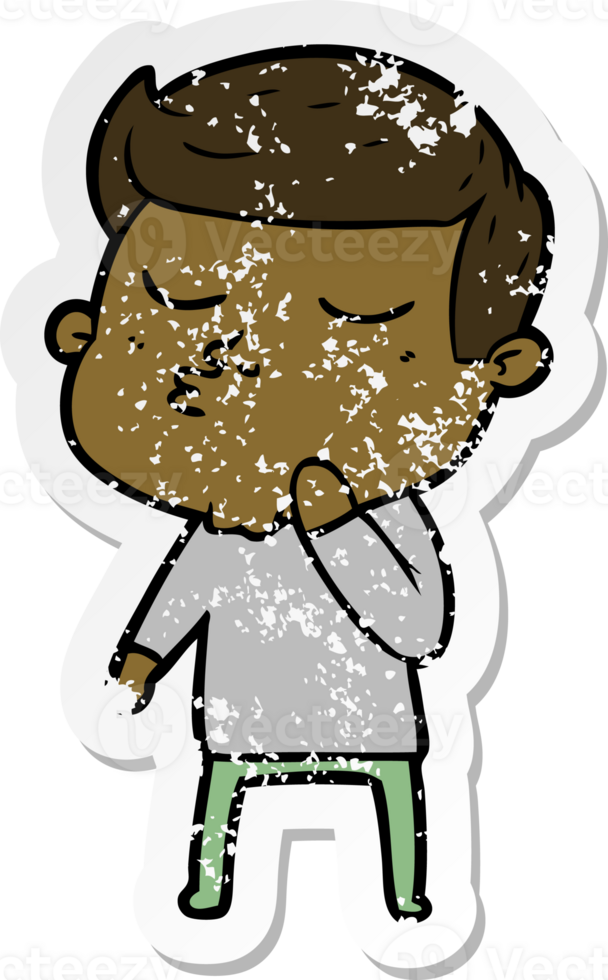 distressed sticker of a cartoon model guy pouting png