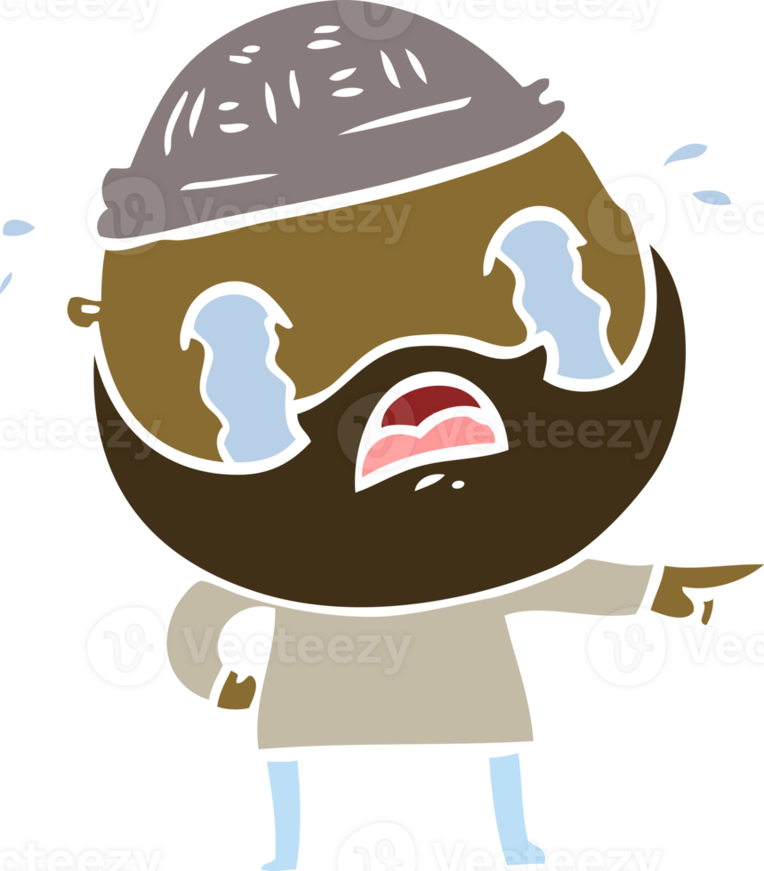 flat color style cartoon bearded man crying png