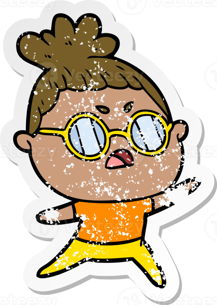 distressed sticker of a cartoon annoyed woman png