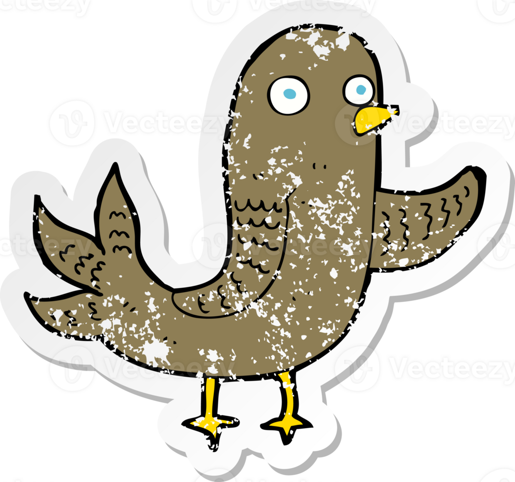 retro distressed sticker of a cartoon waving bird png