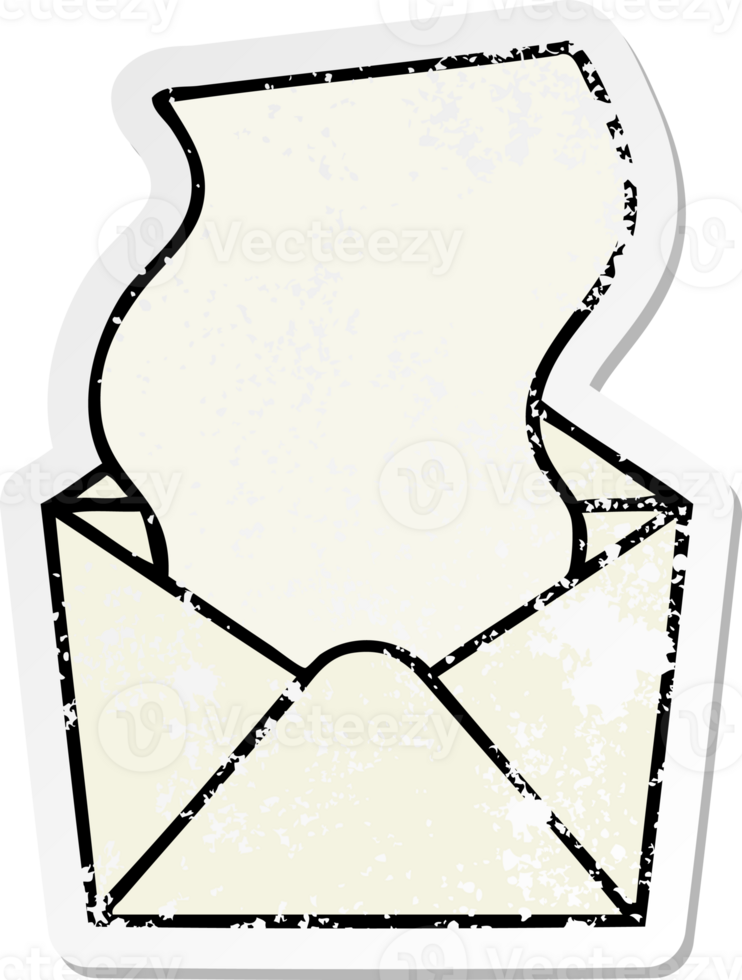 distressed sticker of a quirky hand drawn cartoon letter and envelope png