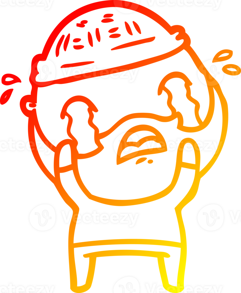 warm gradient line drawing of a cartoon bearded man crying png