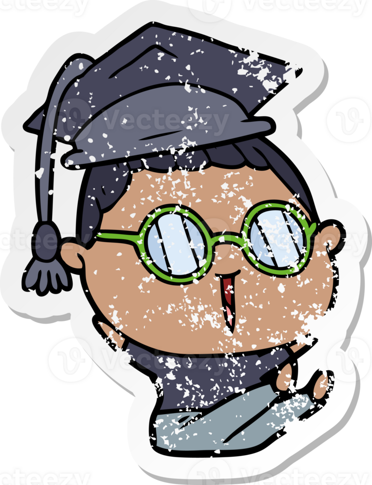 distressed sticker of a cartoon graduate wearing spectacles png
