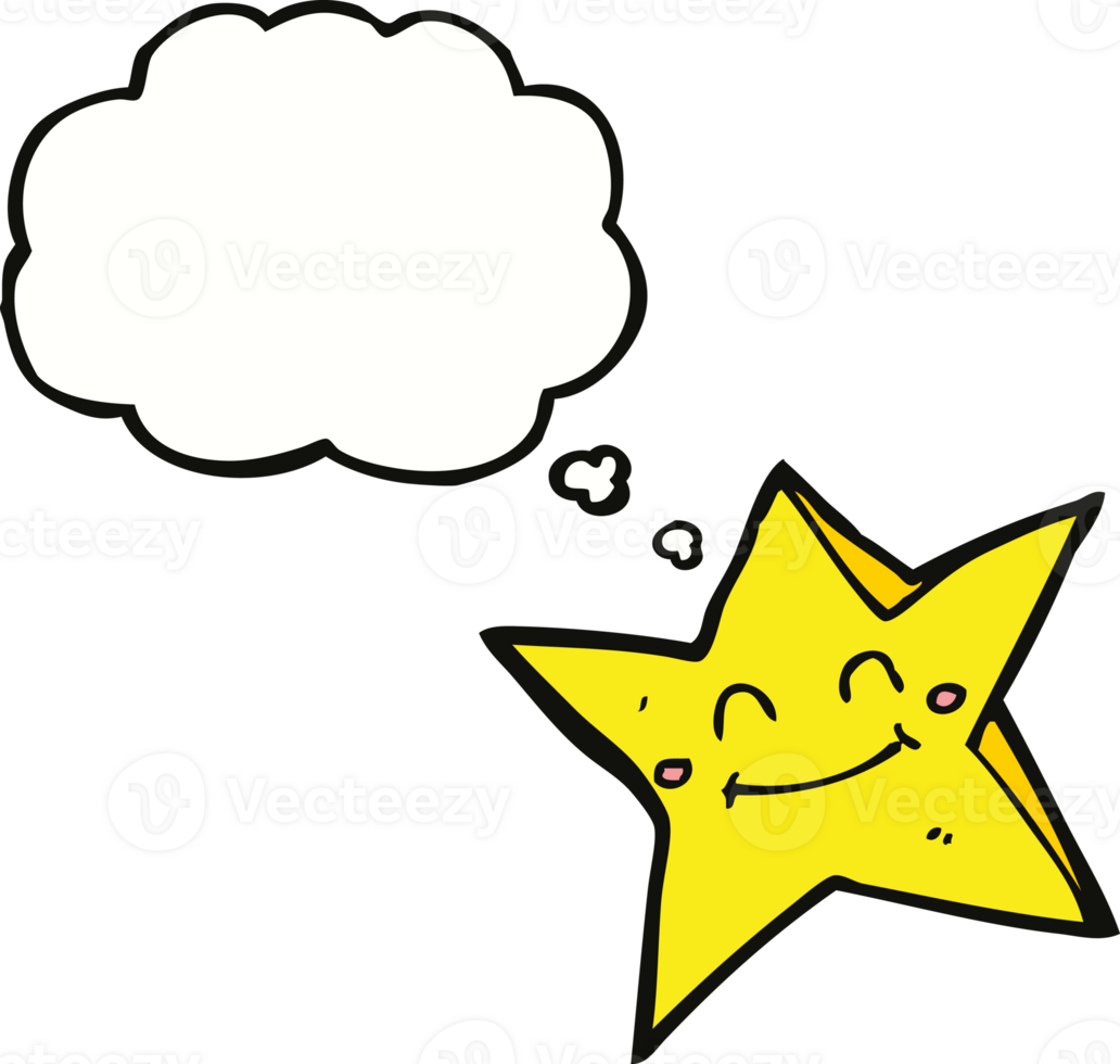 cartoon happy star character with thought bubble png