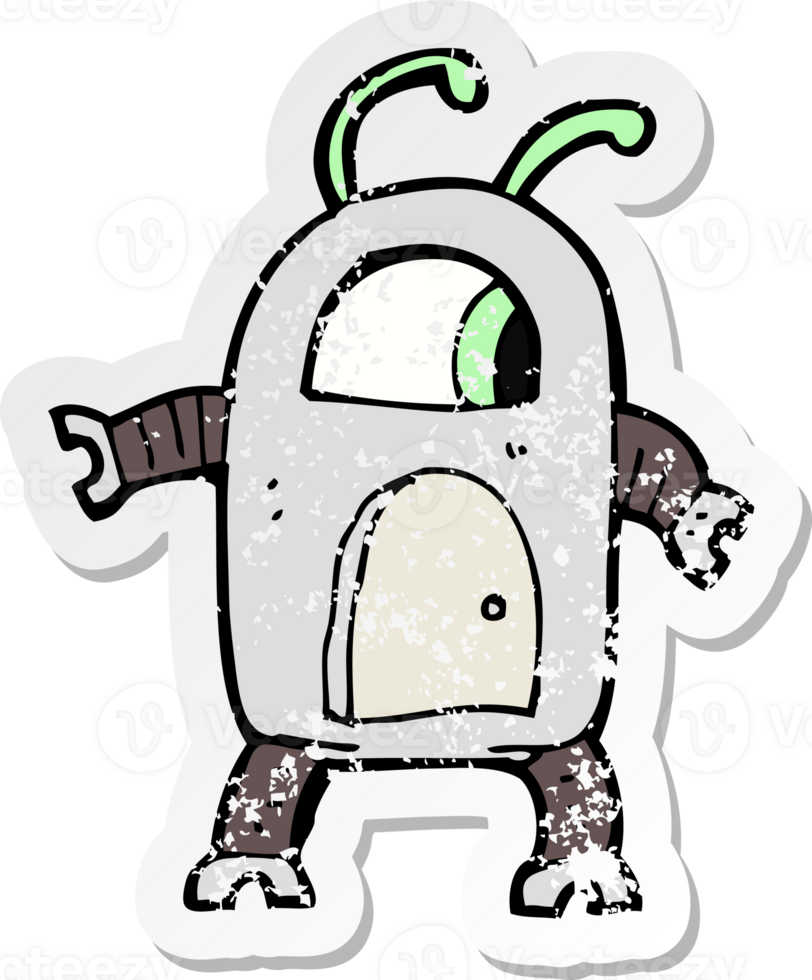 retro distressed sticker of a cartoon alien robot png