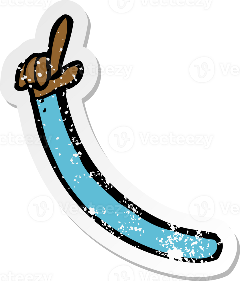 retro distressed sticker of a cartoon pointing arm png