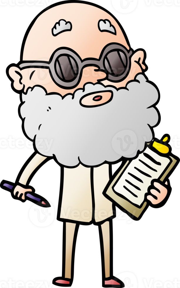 cartoon curious man with beard and sunglasses png