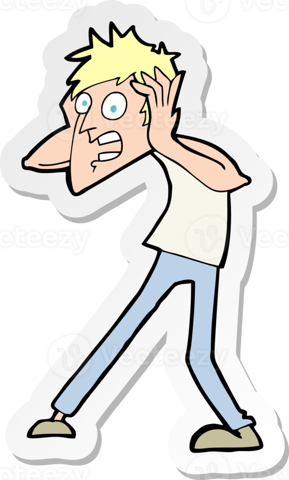 sticker of a cartoon man panicking png