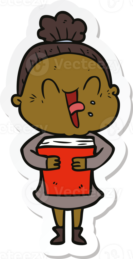 sticker of a cartoon happy old woman png