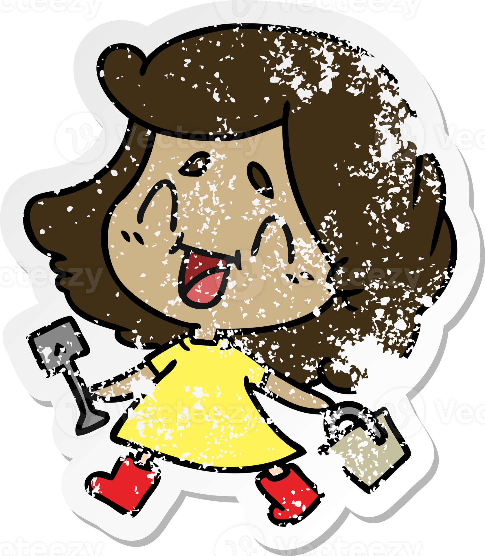 hand drawn distressed sticker cartoon of cute kawaii girl with bucket