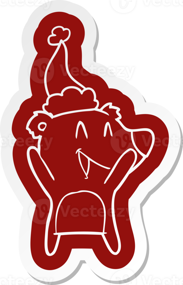 laughing polar bear quirky cartoon  sticker of a wearing santa hat png