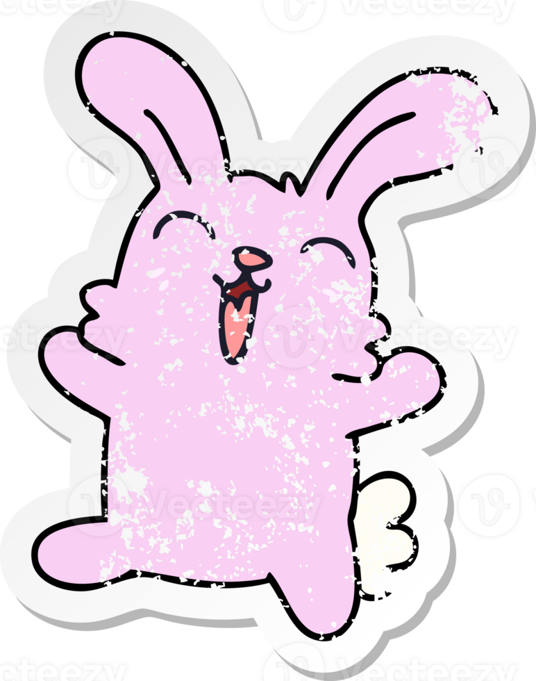 distressed sticker of a quirky hand drawn cartoon rabbit png