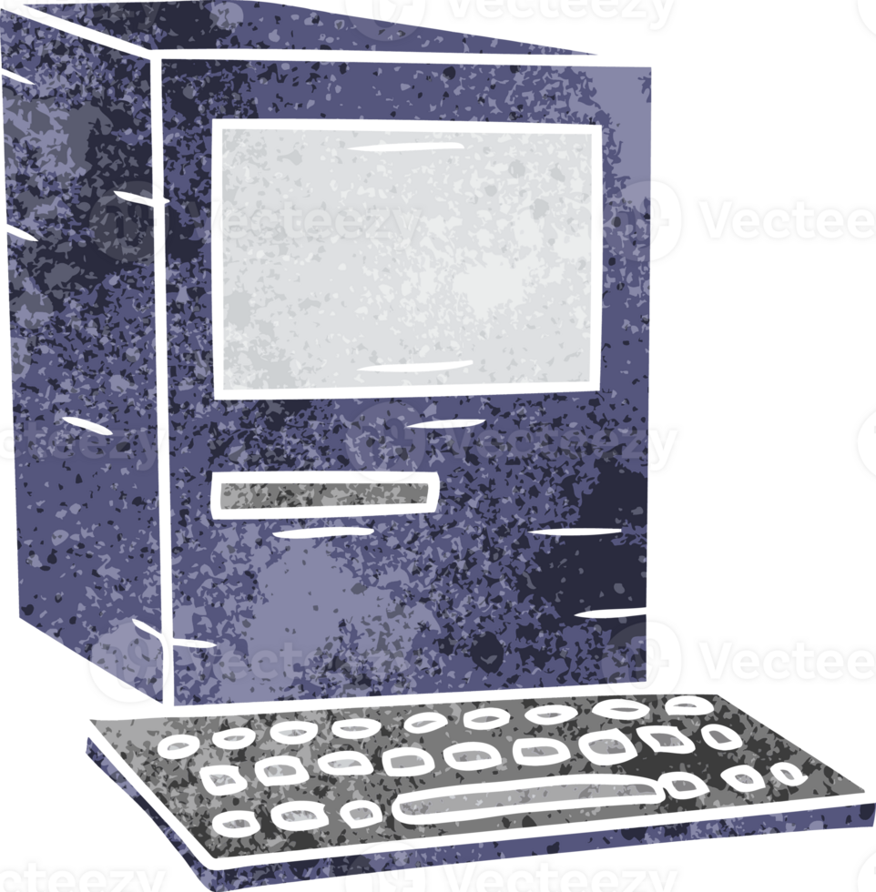 hand drawn retro cartoon doodle of a computer and keyboard png