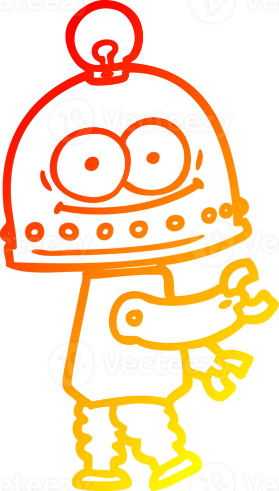 warm gradient line drawing of a happy carton robot with light bulb png