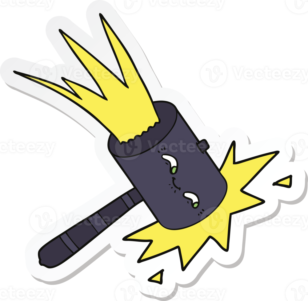 sticker of a cartoon hammer banging png