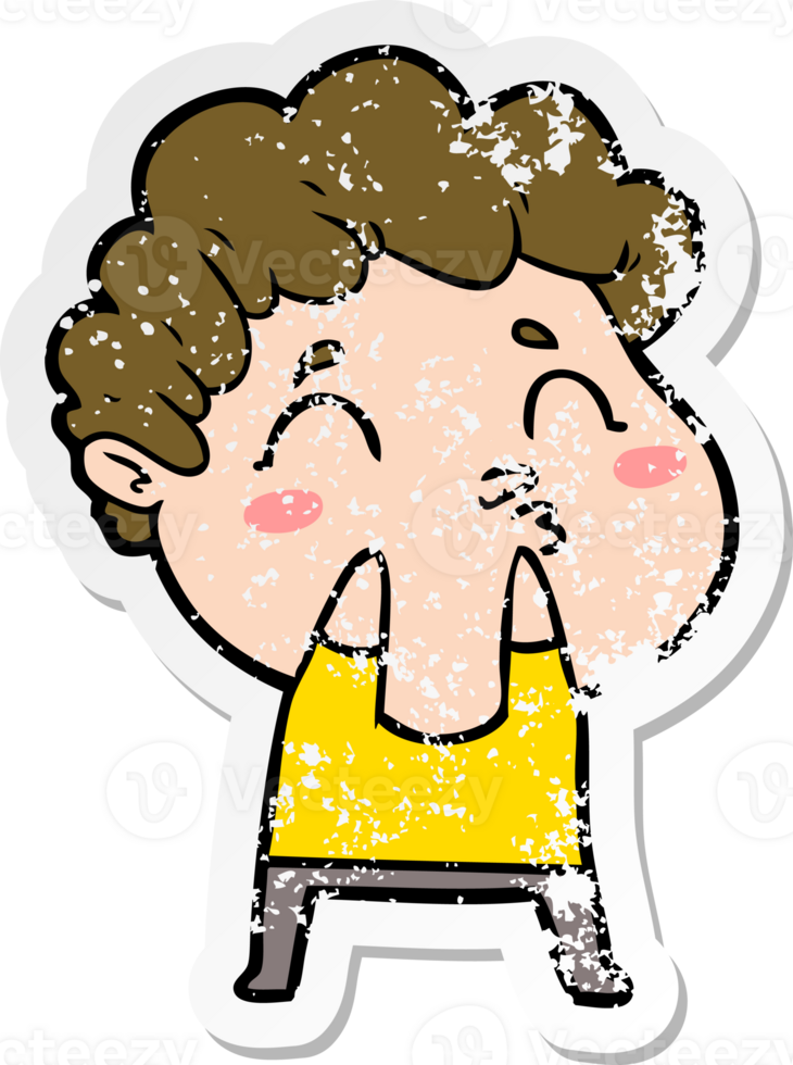 distressed sticker of a cartoon man pouting png