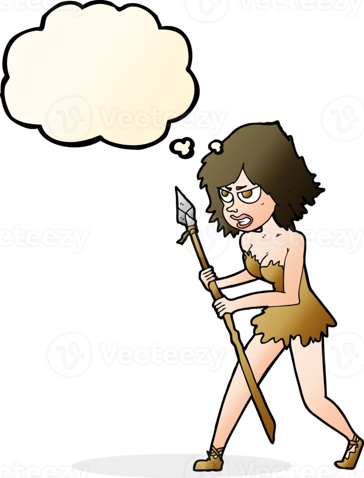cartoon cave girl with thought bubble png
