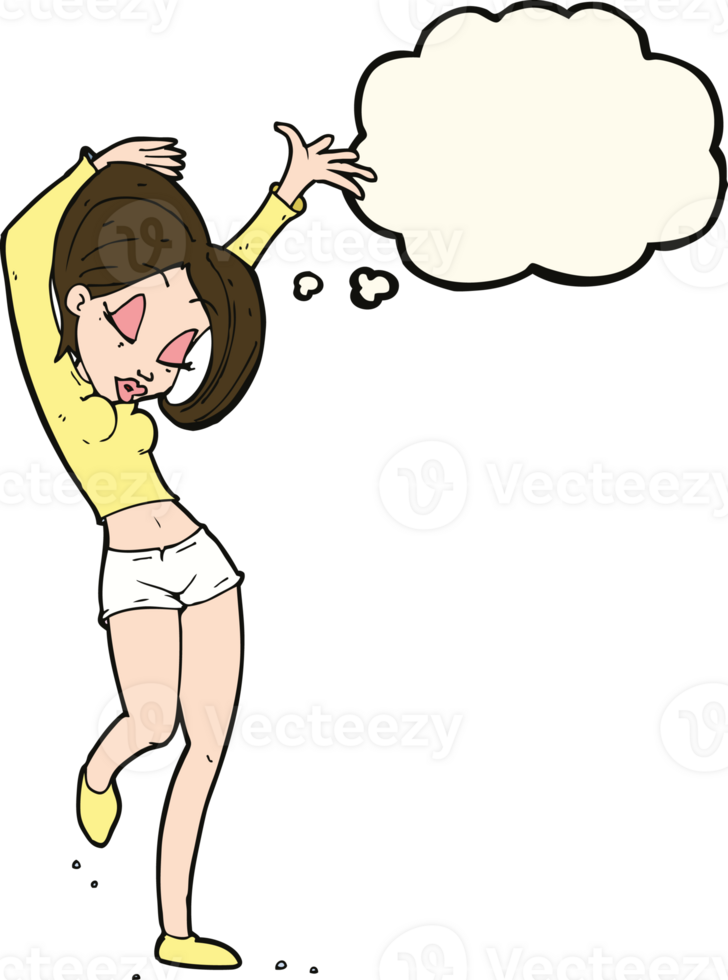 cartoon pretty woman dancing with thought bubble png