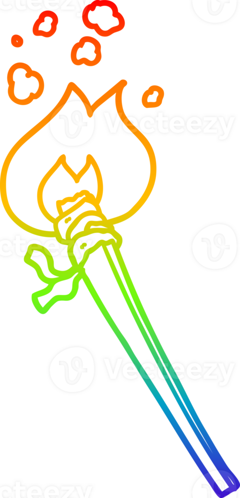 rainbow gradient line drawing of a cartoon burning torch png