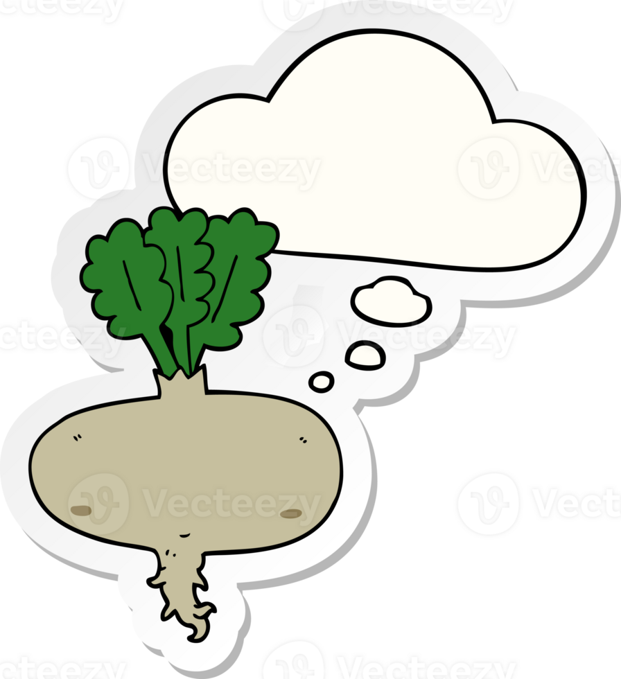 cartoon beetroot with thought bubble as a printed sticker png