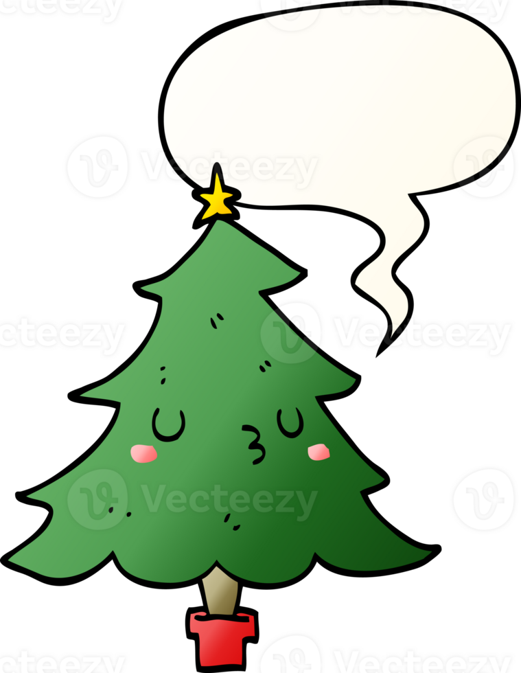 cute cartoon christmas tree with speech bubble in smooth gradient style png