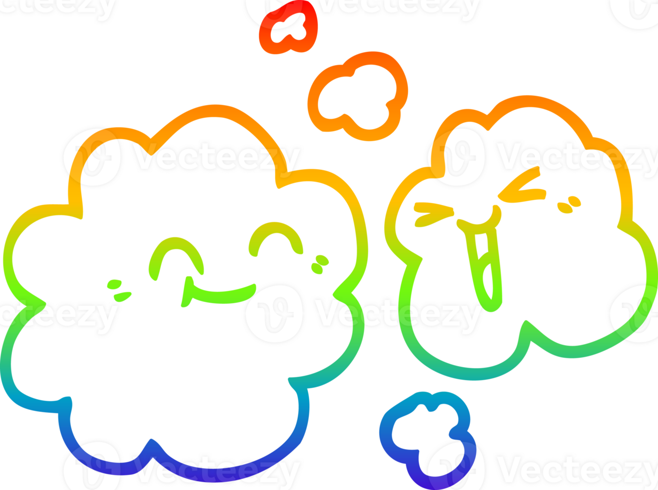 rainbow gradient line drawing of a cartoon of happy grey smoke png