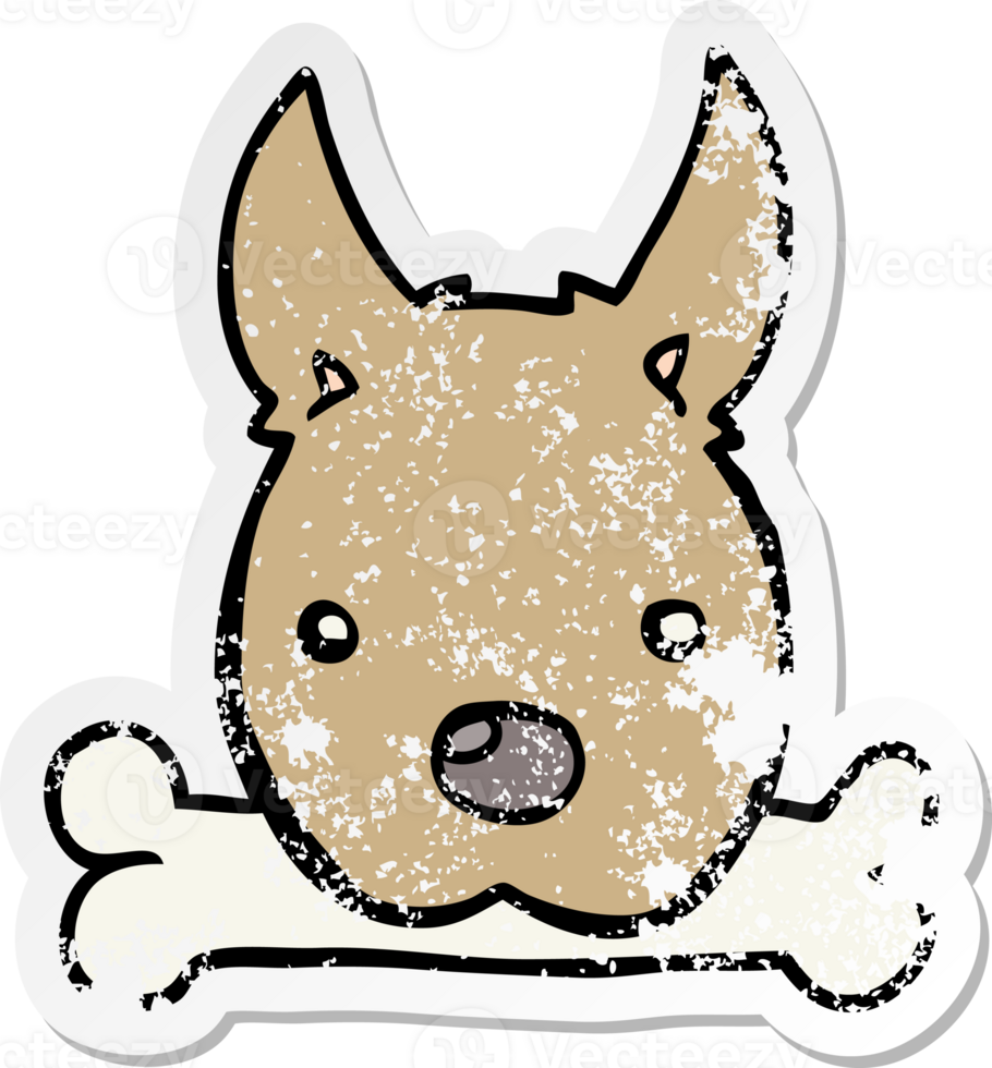 distressed sticker of a cartoon dog with bone png