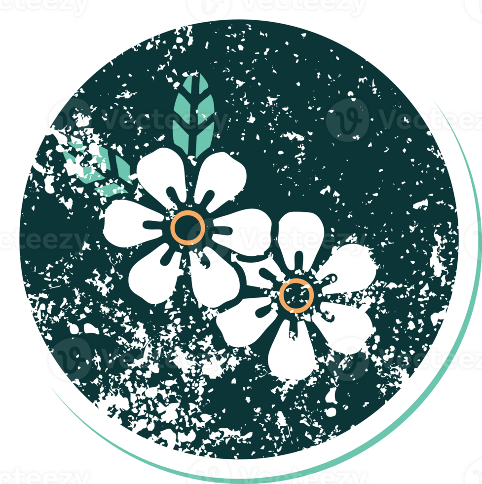 iconic distressed sticker tattoo style image of a flower png