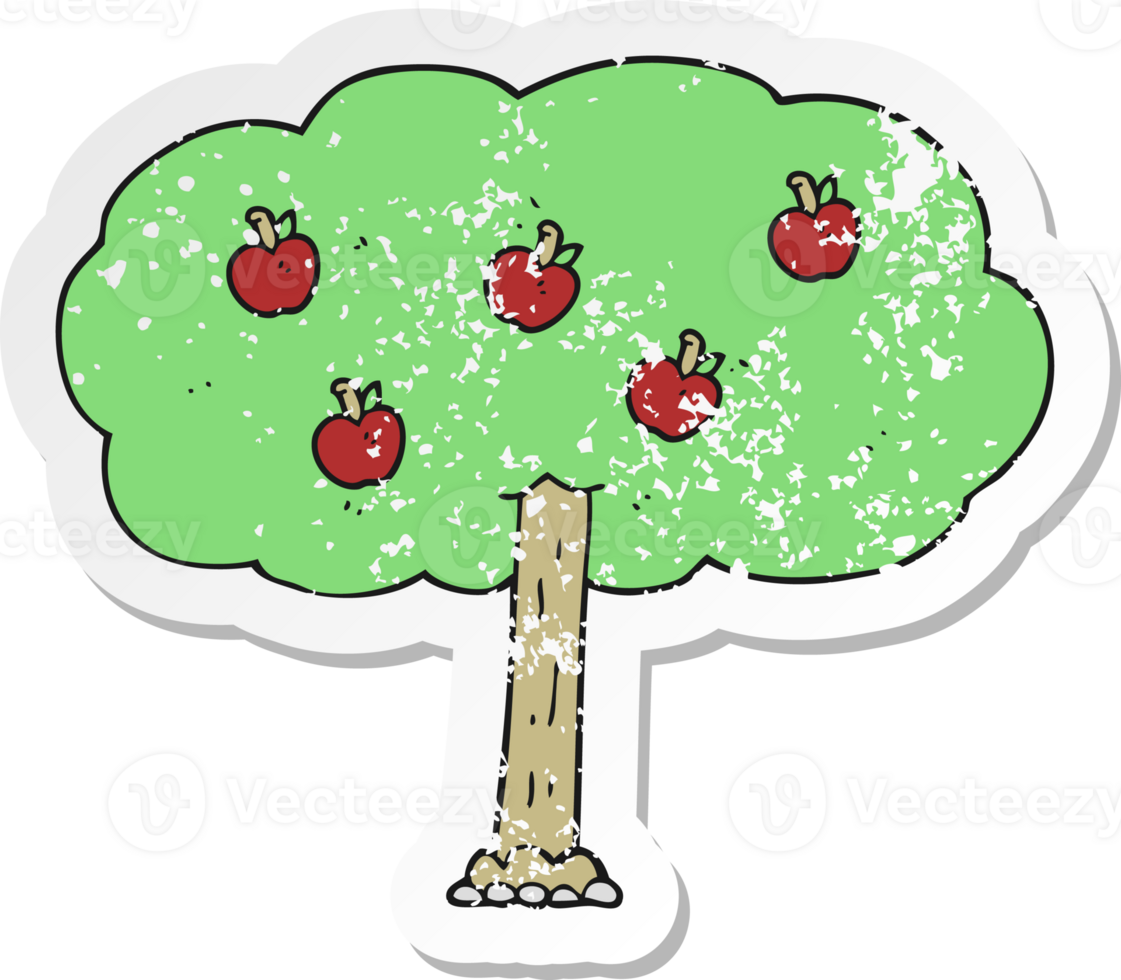 retro distressed sticker of a cartoon apple tree png